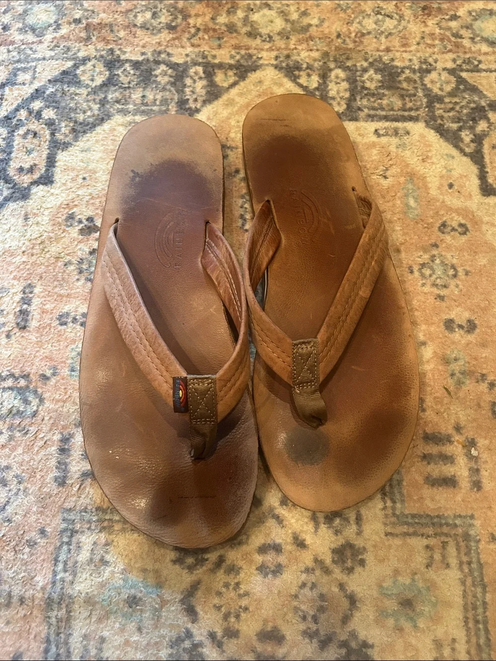 Rainbow Men’s Brown Leather-Style Flip Flop Sandal